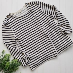 J Crew Moto Sweatshirt Jacket Navy White Stripe size XS